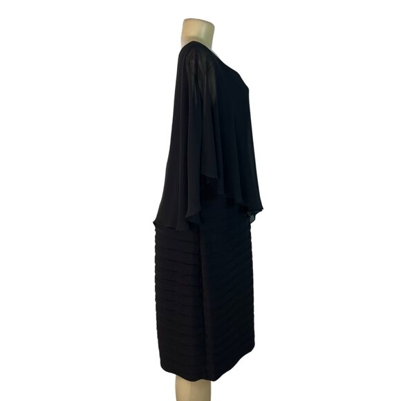 Adrianna Papell Black Dress With Sheer Overlay & Textured Skirt Womens Size 14W - Picture 2 of 6